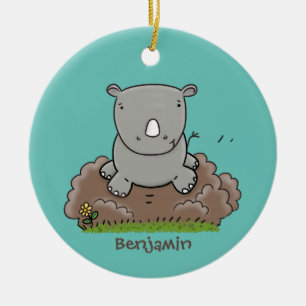 Cute baby rhino cartoon illustratie keramisch ornament