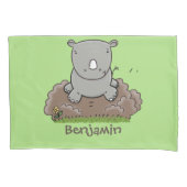 Cute baby rhino cartoon illustratie kussensloop (Voorkant)