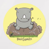 Cute baby rhino cartoon illustratie labels (Design 2)