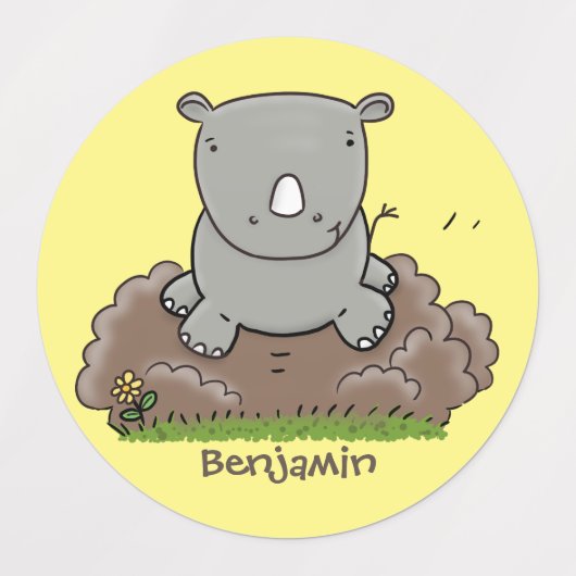 Cute baby rhino cartoon illustratie labels (Design 1)