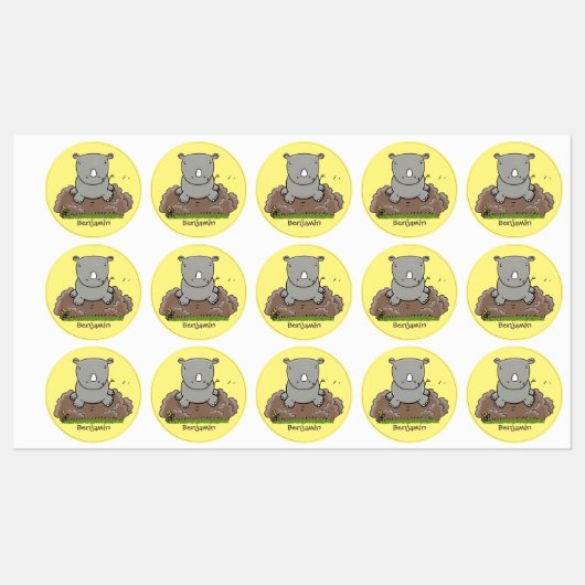 Cute baby rhino cartoon illustratie labels (Vel)