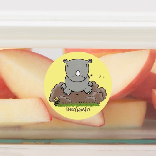 Cute baby rhino cartoon illustratie labels (Aangebracht)