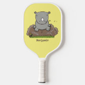 Cute baby rhino cartoon illustratie pickleball paddle (Achterkant)