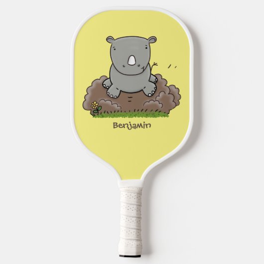 Cute baby rhino cartoon illustratie pickleball paddle (Achterkant)