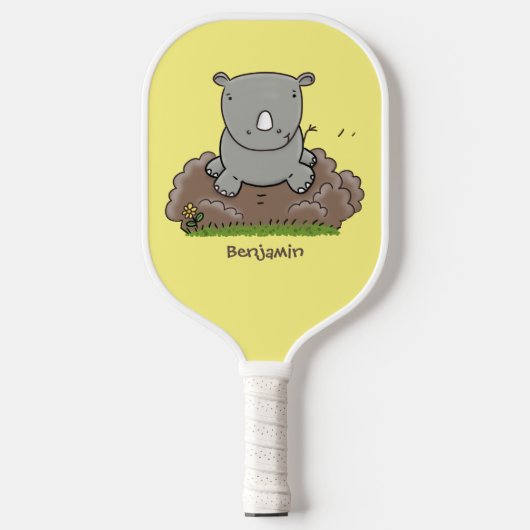 Cute baby rhino cartoon illustratie pickleball paddle (Voorkant)