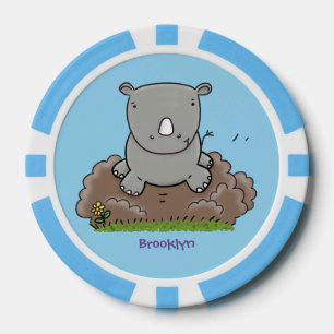 Cute baby rhino cartoon illustratie poker chips