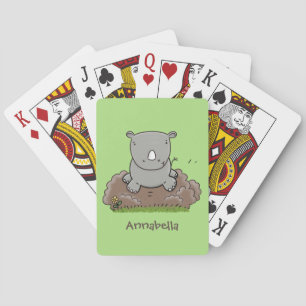 Cute baby rhino cartoon illustratie pokerkaarten