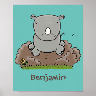 Cute baby rhino cartoon illustratie poster