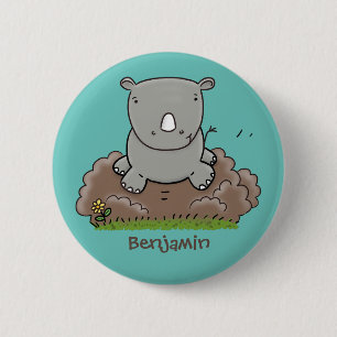 Cute baby rhino cartoon illustratie ronde button 5,7 cm