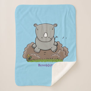 Cute baby rhino cartoon illustratie sherpa deken