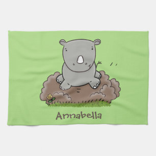 Cute baby rhino cartoon illustratie theedoek