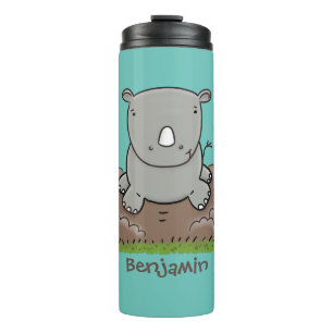 Cute baby rhino cartoon illustratie thermosbeker