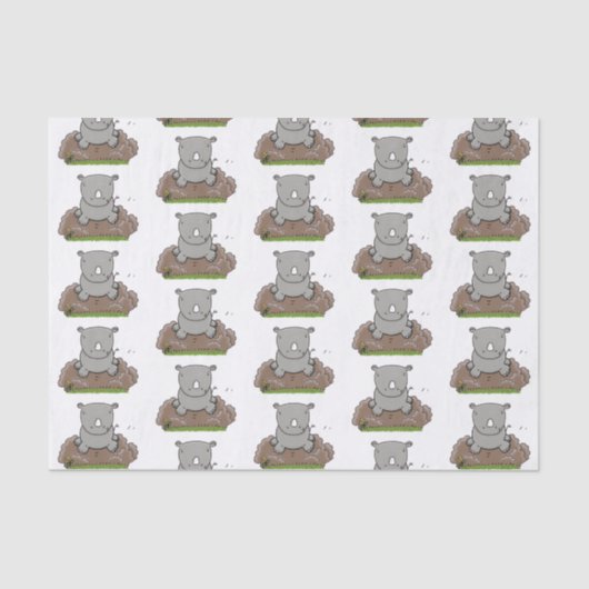 Cute baby rhino cartoon illustratie tissuepapier (Voorkant)