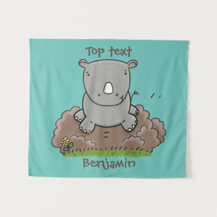 Cute baby rhino cartoon illustratie wandkleed