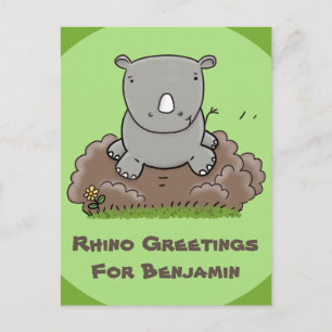 Cute baby rhino green cartoon illustratie briefkaart