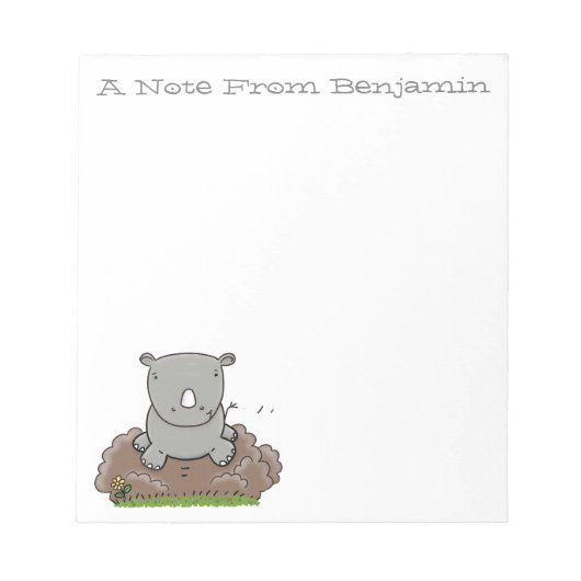 Cute baby rhino green cartoon illustratie notitieblok (Voorkant)