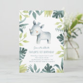 Cute Baby Rhinoceros Tropisch Oerwoud Kinderen Bir Kaart (Staand voorkant)