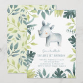 Cute Baby Rhinoceros Tropisch Oerwoud Kinderen Bir Kaart (Voorkant / Achterkant)