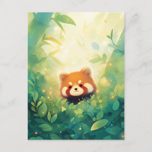 Cute Baby Rode Panda in Zonnig Bos Briefkaart