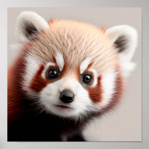 Cute Baby Rode Panda Portret    Vierkant 1:1 Poster