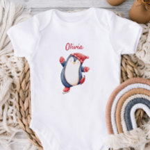 Cute baby romper met een ijsdansende pinguïn
