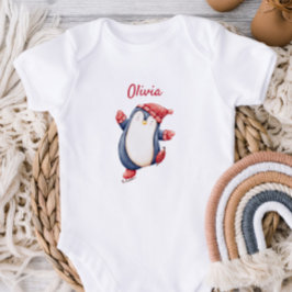 Cute baby romper met een ijsdansende pinguïn