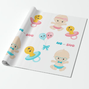 Cute Baby Roze Blauwe Geslacht Reveal Feest Cadeaupapier