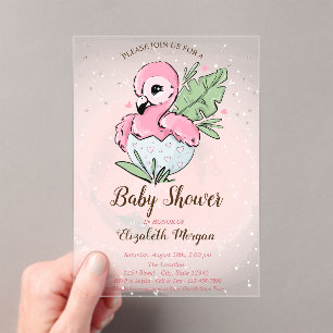 Cute Baby Roze Flamingo Sterren Baby Shower  Acryl Uitnodigingen