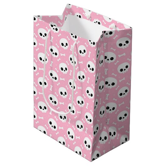 Cute Baby Roze Schedel & Botten Halloween Patroon Medium Cadeauzakje (Voorkant Gekanteld)