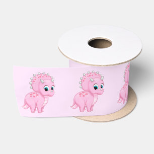 Cute Baby Roze Triceratops Dinosaur Satijnen Lint