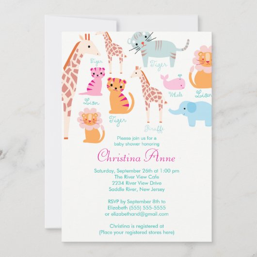 Cute Baby Safari Animals Baby Shower Invitations Kaart (Voorkant)