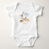 Cute Baby Safari Dier Waterverf Aangepaste Naam Romper (Voorkant)