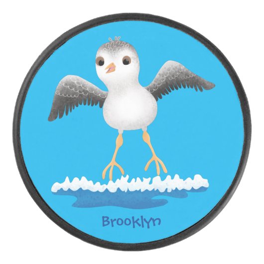 Cute baby sandpiper cartoon illustratie hockey puck (Voorkant)