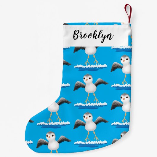 Cute baby sandpiper cartoon illustratie kleine kerstsok (Achterkant)