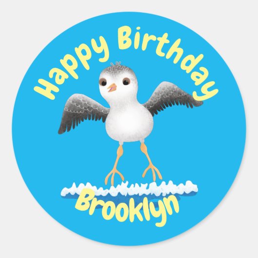 Cute baby sandpiper cartoon, klassiek r ronde sticker (Voorkant)