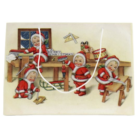 Cute  Baby Santa Illustration Large Cadeautasje (Voorkant)