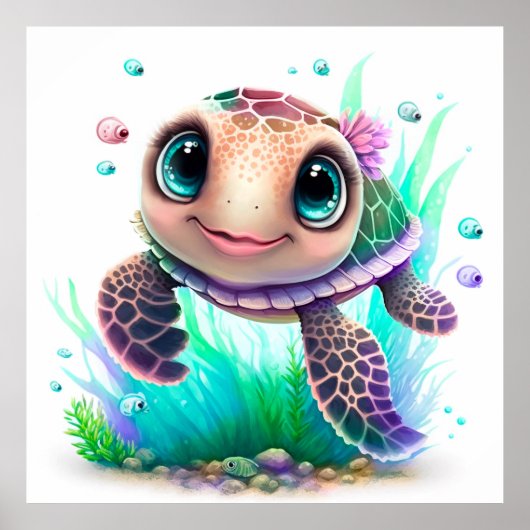 Cute Baby Sea Turtle Illustration – Adorable Ocean Poster (Voorkant)