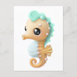 Cute baby seahorse in Blauwgroen en wit Briefkaart