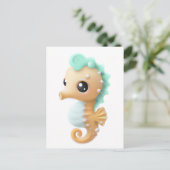 Cute baby seahorse in Blauwgroen en wit Briefkaart (Staand voorkant)