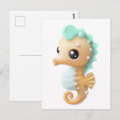 Cute baby seahorse in Blauwgroen en wit Briefkaart (Voorkant / Achterkant)