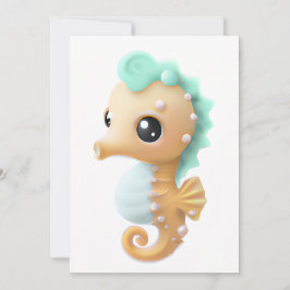 Cute baby seahorse in Blauwgroen en wit Feestdagenkaart