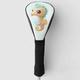 Cute baby seahorse in Blauwgroen en wit Golfheadcover
