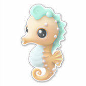Cute baby seahorse in Blauwgroen en wit Sticker (Voorkant)