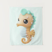 Cute baby seahorse in Blauwgroen en wit Wandkleed (Voorkant)