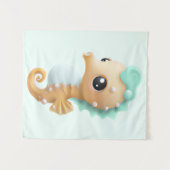 Cute baby seahorse in Blauwgroen en wit Wandkleed (Voorkant (horizontaal))