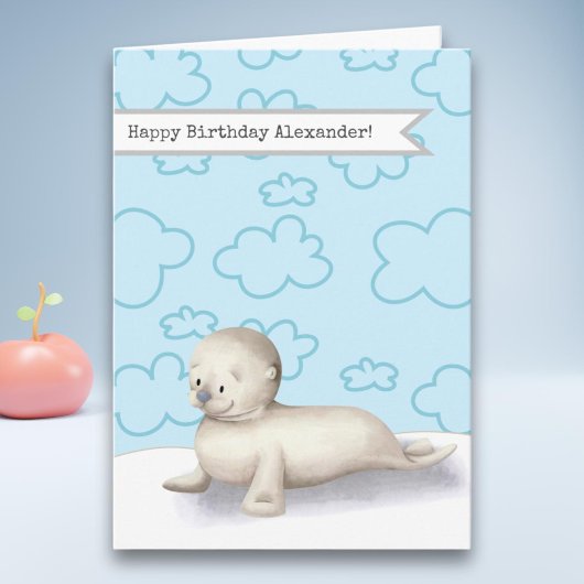 Cute Baby Seal Persoonlijke Happy Birthday Kaart