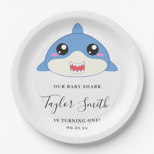 Cute Baby Shark verjaardagsfeest uitnodiging Papieren Bordje (Voorkant)