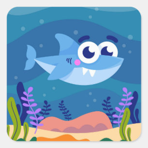 Cute Baby Shark Vierkante Sticker