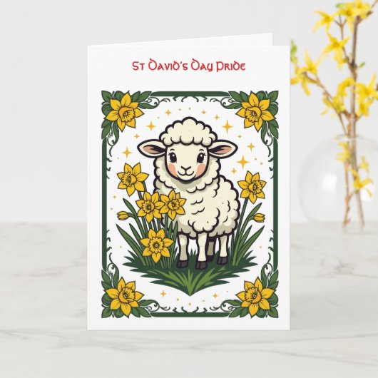 Cute Baby Sheep Surrounded By Yellow Daffodils Kaart (Gele Bloem)
