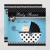 Cute Baby shower Baby Boy Blue Black Pram Kaart (Voorkant / Achterkant)